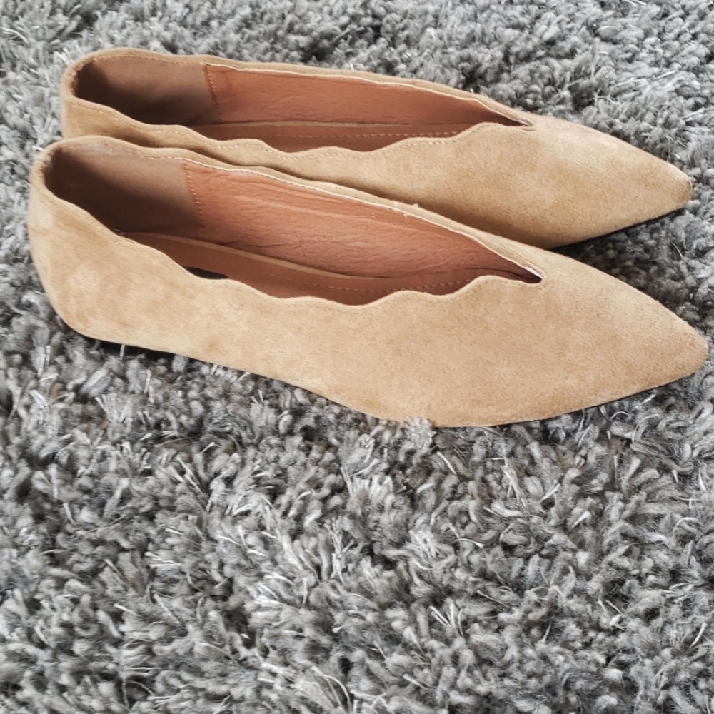 Caramel Suede Scalloped Flats